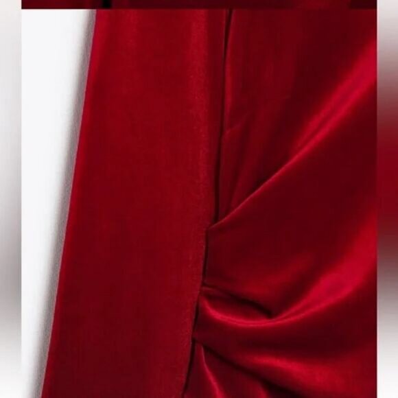 NWT ZARA Velvet Draped Asymmetric Neck Padded Shoulders Mini Dress Sz Medium Red - Picture 10 of 15